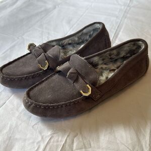 Cole Haan Evelyn bow drivers faux fur lined gray suede size 6 women’s slippers c